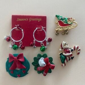 Festive holiday bundle lot Christmas Earrings and Brooch Sets